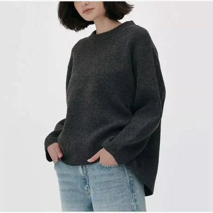 Sweet Pink Knit Sweater for Women Oversized Solid Crew Neck Long Sleeve Pullover Sweaters Female Fashion High Street Jumpers